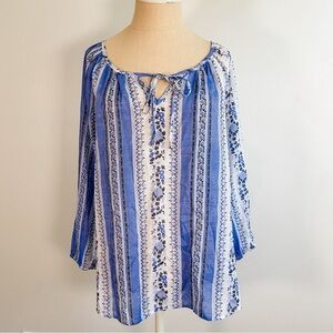 Como Blu Boho Floral Striped Blouse